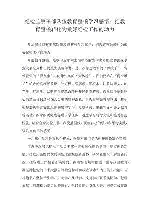纪检监察干部队伍教育整顿学习感悟：把教育整顿转化为做好纪检工作的动力.docx