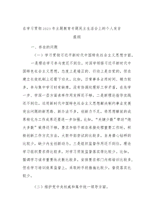 在学习贯彻2023年主题教育专题民主生活会上的个人发言提纲.docx