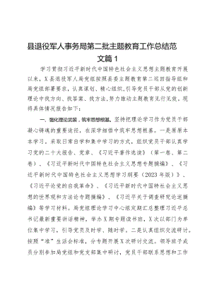 县退役军人事务局第二批主题教育工作总结范文2篇.docx