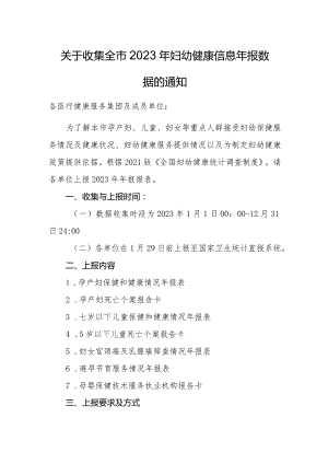 关于收集全市2023年妇幼健康信息年报数据的通知.docx
