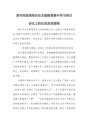 某市民政局局长在主题教育集中学习研讨会议上的交流发言提纲.docx