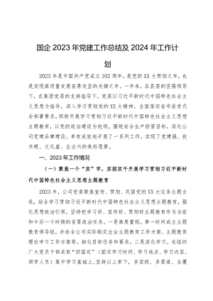 国企2023年党建工作总结及2024年工作计划.docx