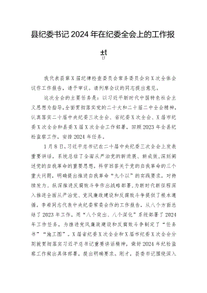县纪委书记2024年在纪委全会上的工作报告.docx