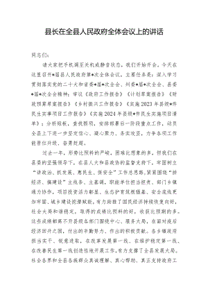 县长在全县人民政府全体会议上的讲话.docx