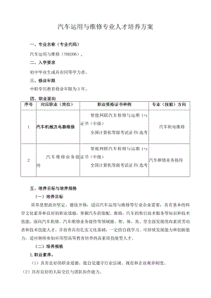 汽车运用与维修专业人才培养方案.docx