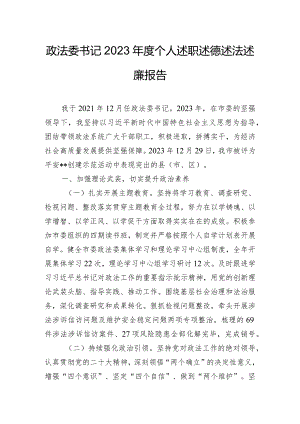 政法委书记2023年度个人述职述德述法述廉报告.docx