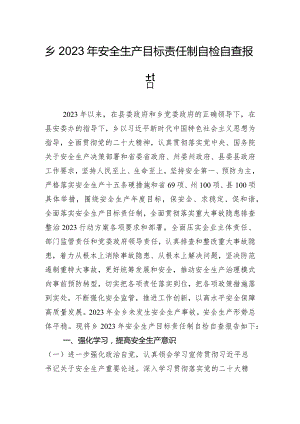 乡2023年安全生产目标责任制自检自查报告.docx