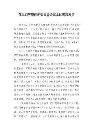 在生态环境保护委员会会议上的表态发言.docx