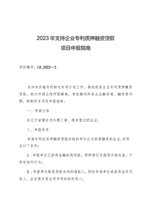 2023年支持企业专利质押融资贷款项目申报指南.docx
