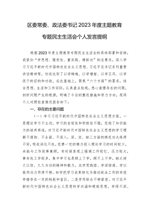 区委常委、政法委书记2023年度主题教育专题民主生活会个人发言提纲.docx
