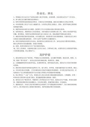 高炉作业班长岗位现行安全生产职责.docx