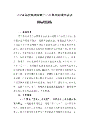 2023年度集团党委书记抓基层党建突破项目结题报告.docx
