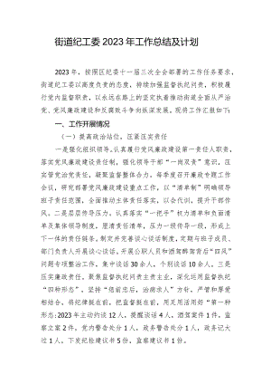 街道纪工委2023年工作总结及计划.docx