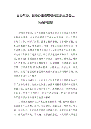 县委常委、县委办主任在机关组织生活会上的点评讲话.docx