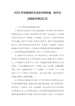 2023年专题组织生活会对照检查、批评与自我批评意见汇总.docx