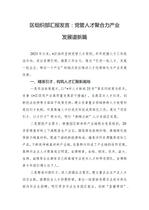 区组织部汇报发言：党管人才聚合力 产业发展谱新篇.docx