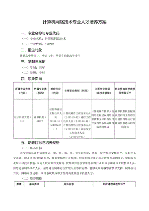 计算机网络技术专业人才培养方案.docx