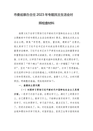 市委巡察办主任2023年专题民主生活会对照检查材料.docx