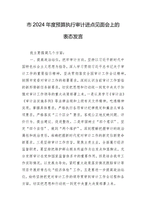 市2024年度预算执行审计进点见面会上的表态发言.docx