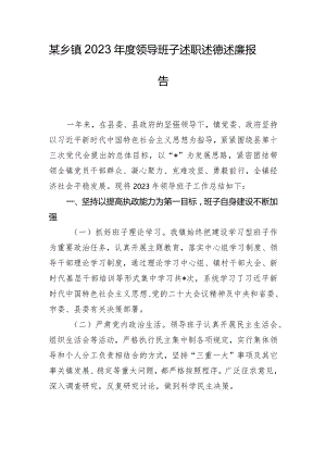 某乡镇2023年度领导班子述职述德述廉报告.docx
