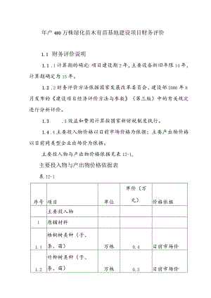 年产480万株绿化苗木育苗基地建设项目财务评价.docx