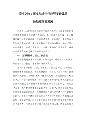 经验交流：压实党建责任 建强工作体系 推动高质量发展.docx