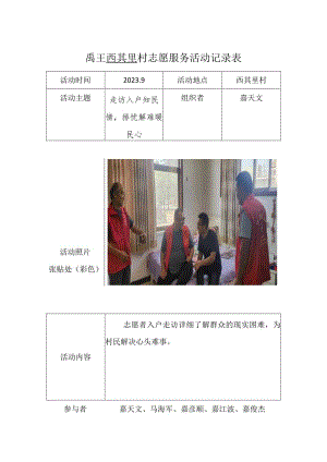 禹王西其里村志愿服务活动记录表.docx
