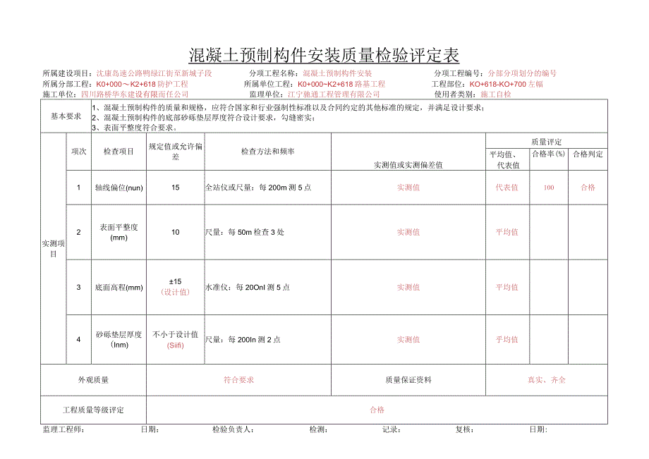 P3-23.混凝土预制构件安装质量检验评定表(新增).docx_第1页