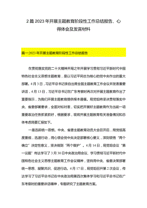 2篇2023年开展主题教育阶段性工作总结报告、心得体会及发言材料.docx