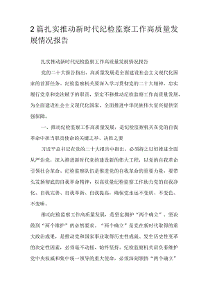 2篇扎实推动新时代纪检监察工作高质量发展情况报告.docx