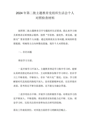 2024年第二批主题教育党组织生活会个人对照检查材料.docx