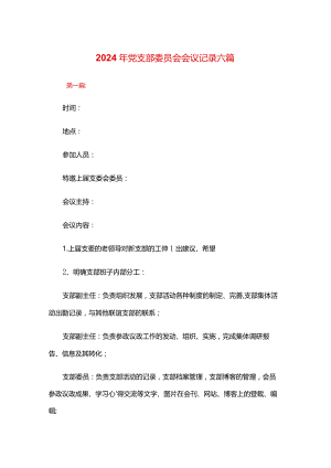 2024年党支部委员会会议记录六篇.docx