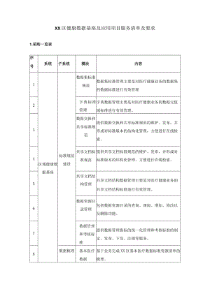 XX区健康数据基座及应用项目服务清单及要求.docx