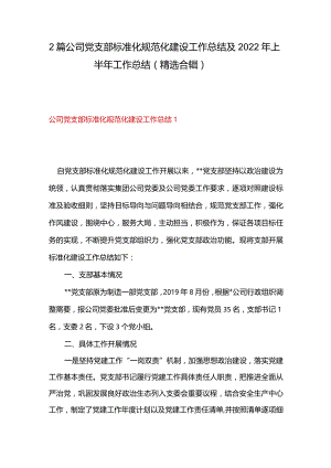 2篇公司党支部标准化规范化建设工作总结及2022年上半年工作总结（精选合辑）.docx
