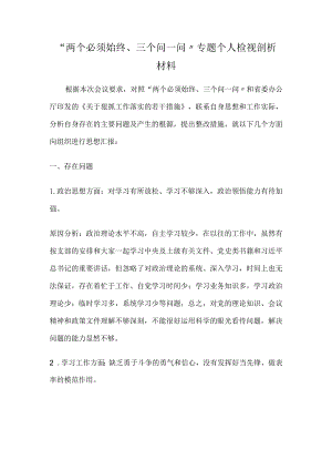 “两个必须始终、三个问一问”专题个人检视剖析材料.docx