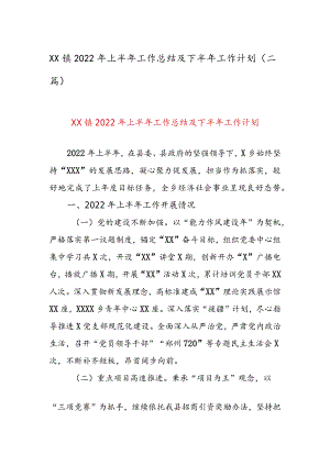 XX镇2022年上半年工作总结及下半年工作计划（二篇）.docx