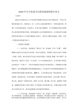 XXXX年公司党委书记抓党建述职报告范文.docx