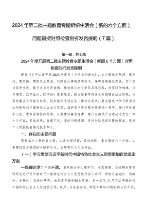 2024年第二批专题教育专题组织生活会(新的六个方面)问题查摆对照检查剖析发言提纲（7篇）.docx