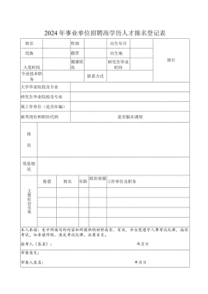 2024年事业单位招聘高学历人才报名登记表.docx