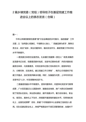 2篇乡镇党委（党组）领导班子在基层党建工作推进会议上的表态发言（合辑）.docx