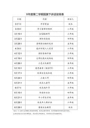 X年度X学期国旗下讲话安排表模板.docx