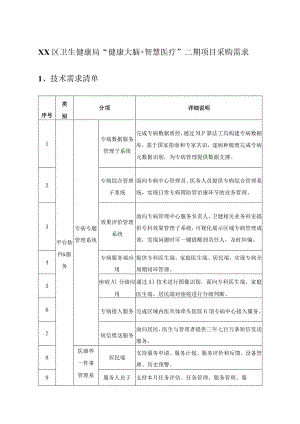 XX区卫生健康局“健康大脑+智慧医疗”二期项目采购需求.docx