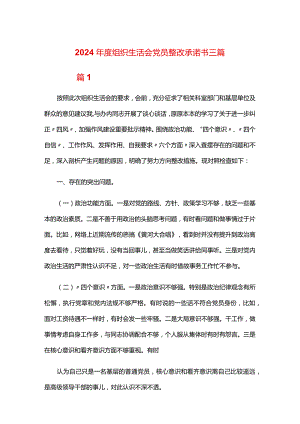 2024年度组织生活会党员整改承诺书三篇.docx