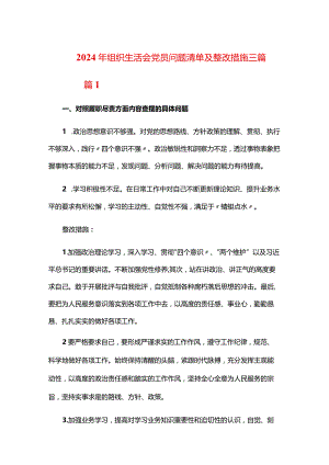 2024年组织生活会党员问题清单及整改措施三篇.docx