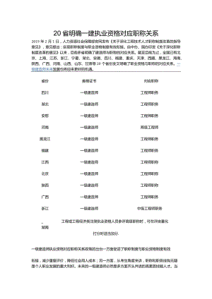 20省明确一建执业资格对应职称关系.docx