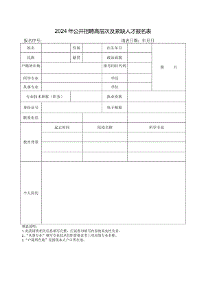 2024年公开招聘高层次及紧缺人才报名表.docx