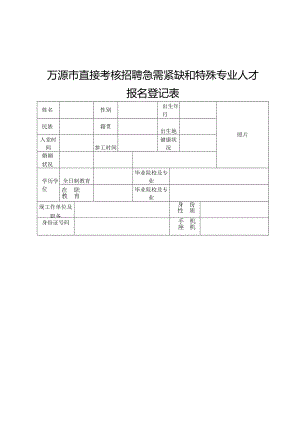 万源市直接考核招聘急需紧缺和特殊专业人才报名登记表.docx