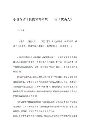 小说存留于世的精神本质——读《枕头人》.docx