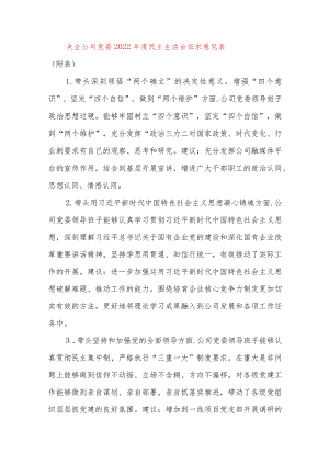 【最新党政公文】央企公司党委民主生活会征求意见表（附表）（完成版）.docx