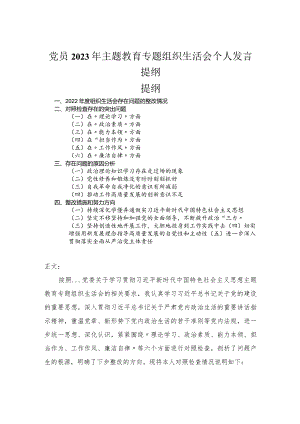 党员2023年主题教育专题组织生活会个人发言提纲.docx